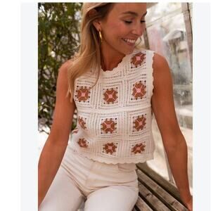 Crochet Squares Pullover Sleeveless Sweater Vest Easy Clothes Flower Small